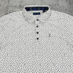 William Murray Polo Shirt Mens Large White Flag Print Golf Performance Stretch